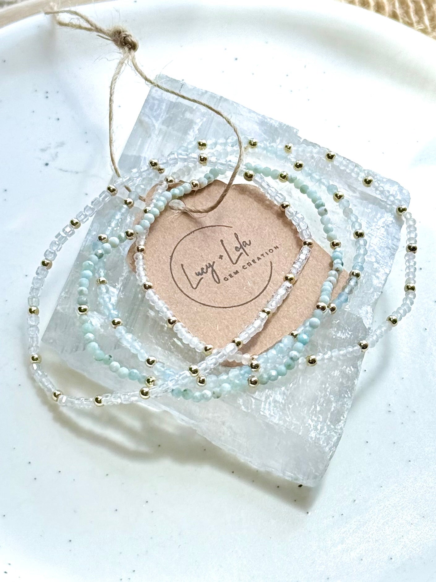 Larimar + Aquamarine Gold Stack (4-stack)