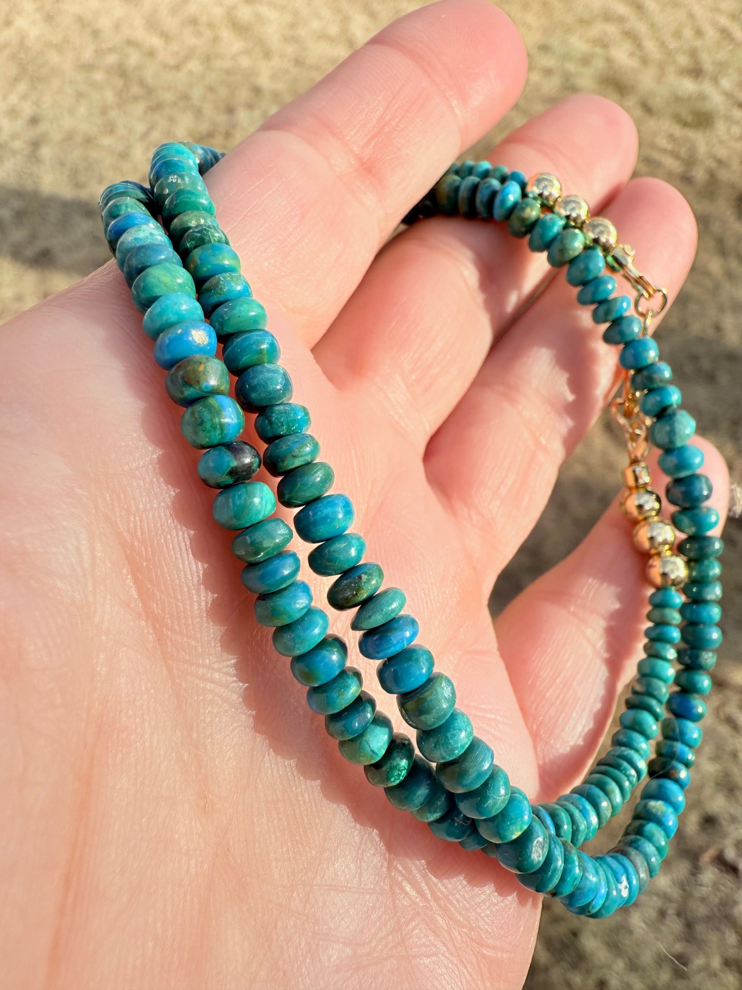 Luxe Blue Opal-Lime + Gold Beaded Necklace