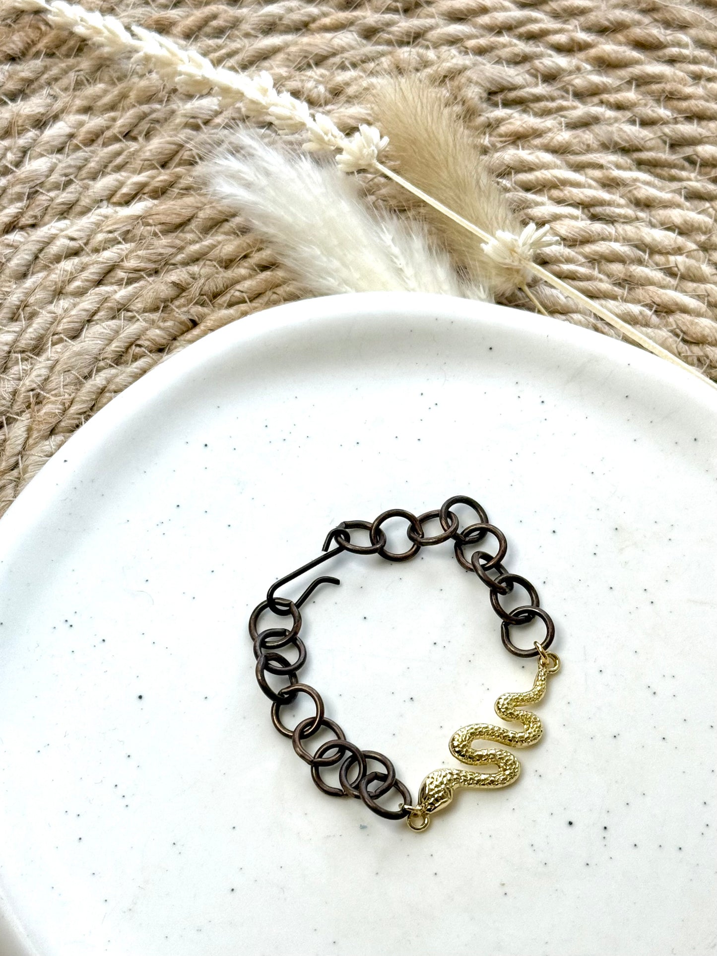Gold Snake + Brass Chain Bracelet