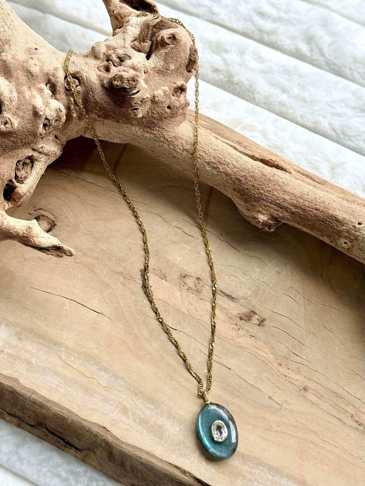 Labradorite + White Topaz Gold Oval Necklace
