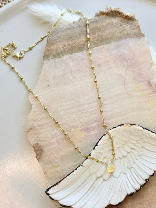 Ethiopian Opal + Matte Gold Necklace