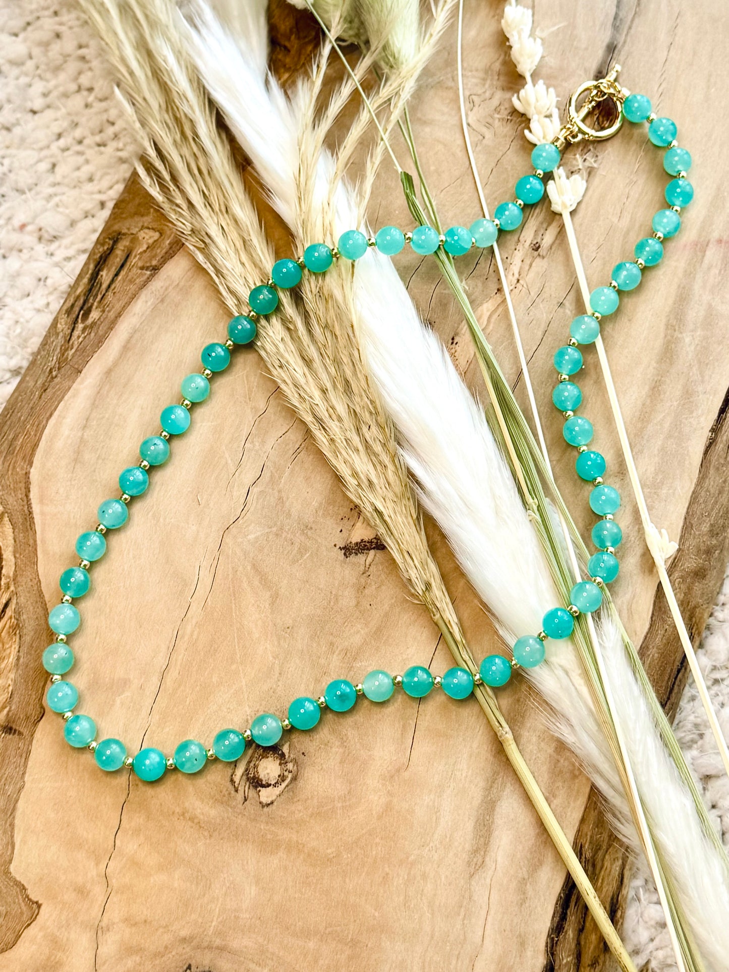 Peruvian Amazonite + Gold Beaded Necklace