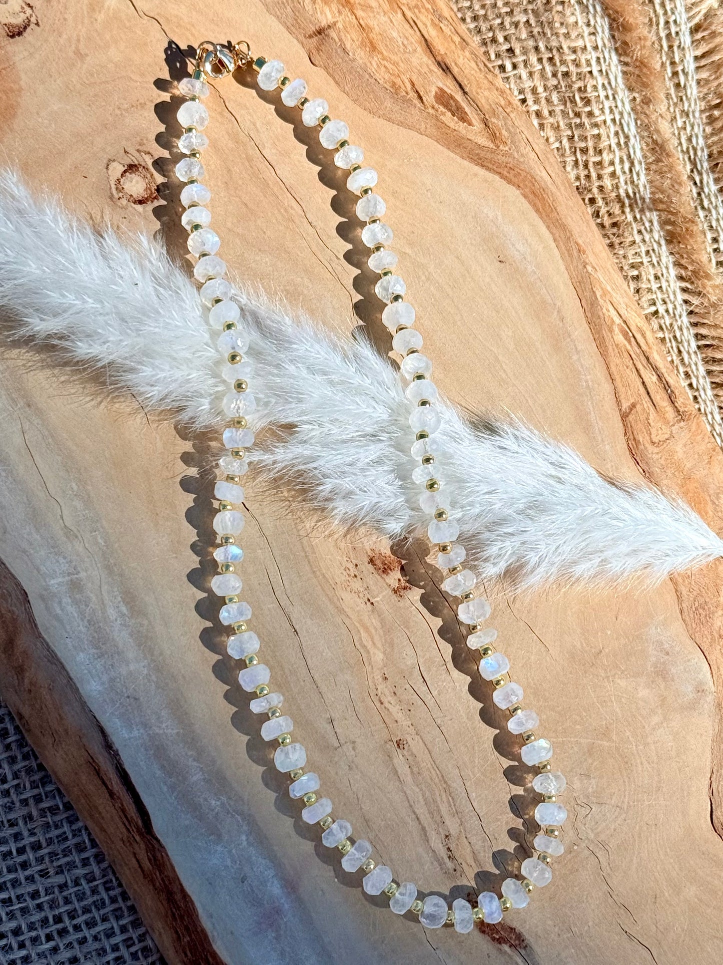 Luxe Rainbow Moonstone + Gold Beaded Necklace