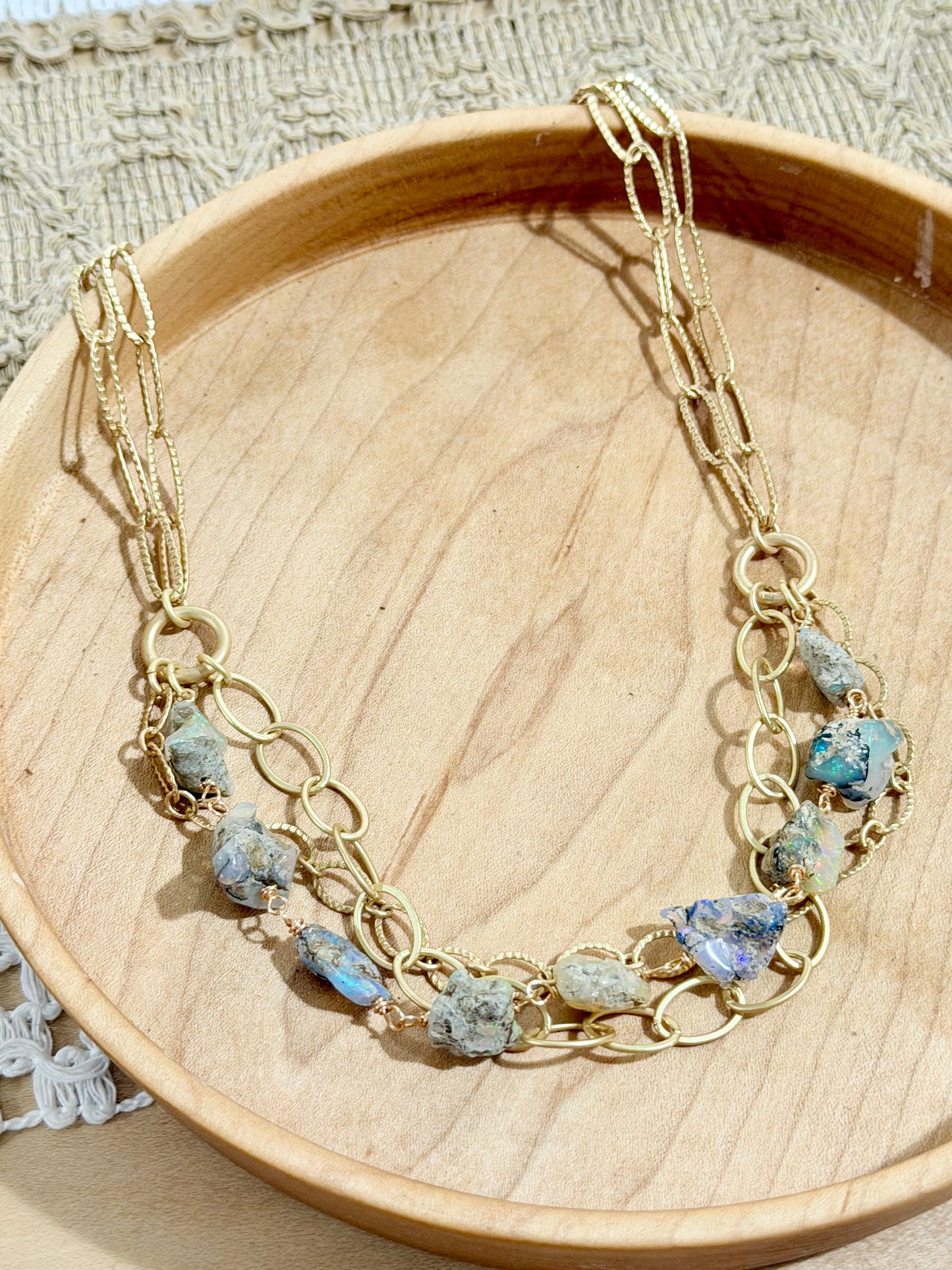 Rustic Ethiopian Opal + Matte Gold Necklace