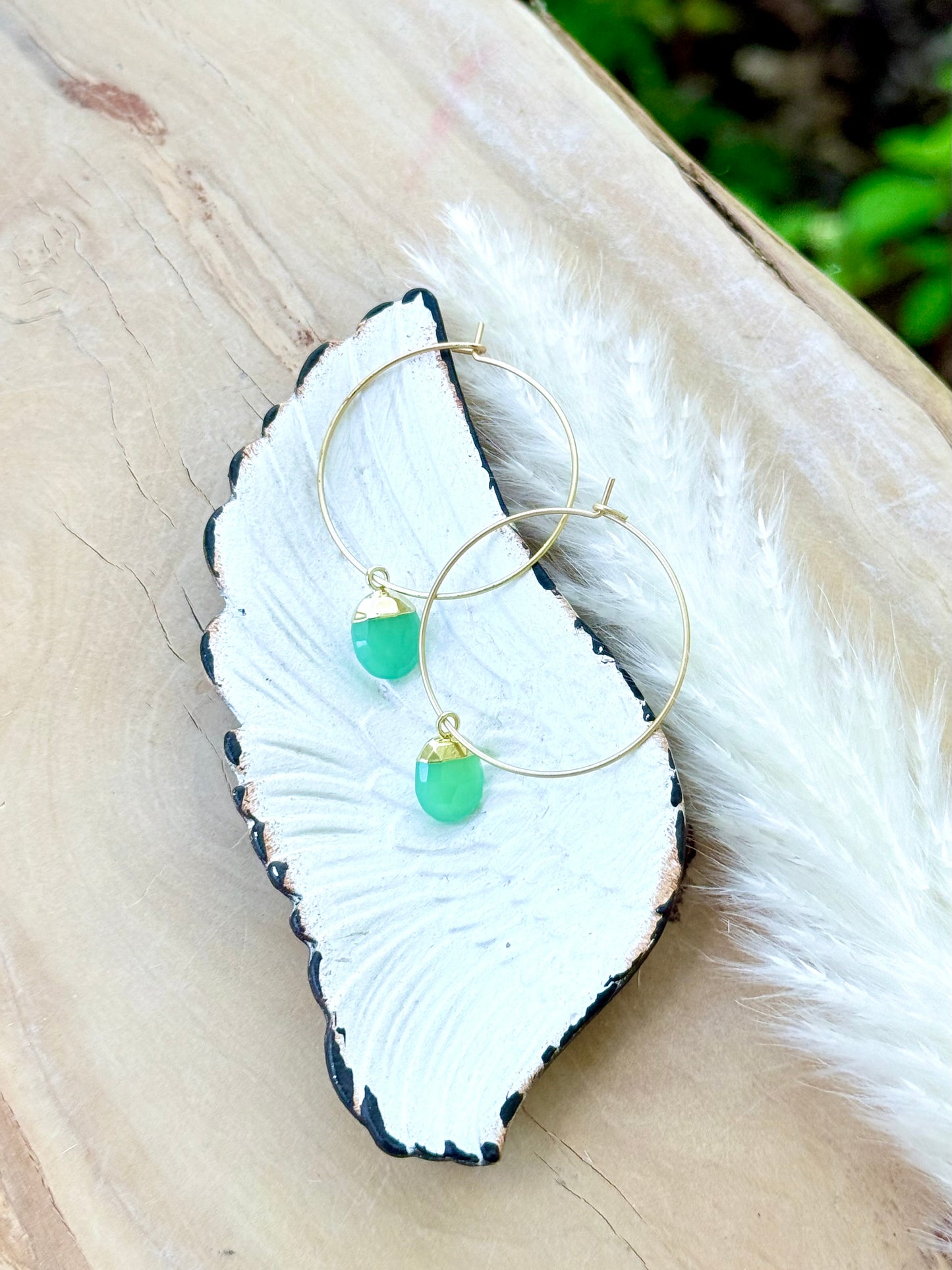 Chrysoprase + Matte Gold Hoop Earrings