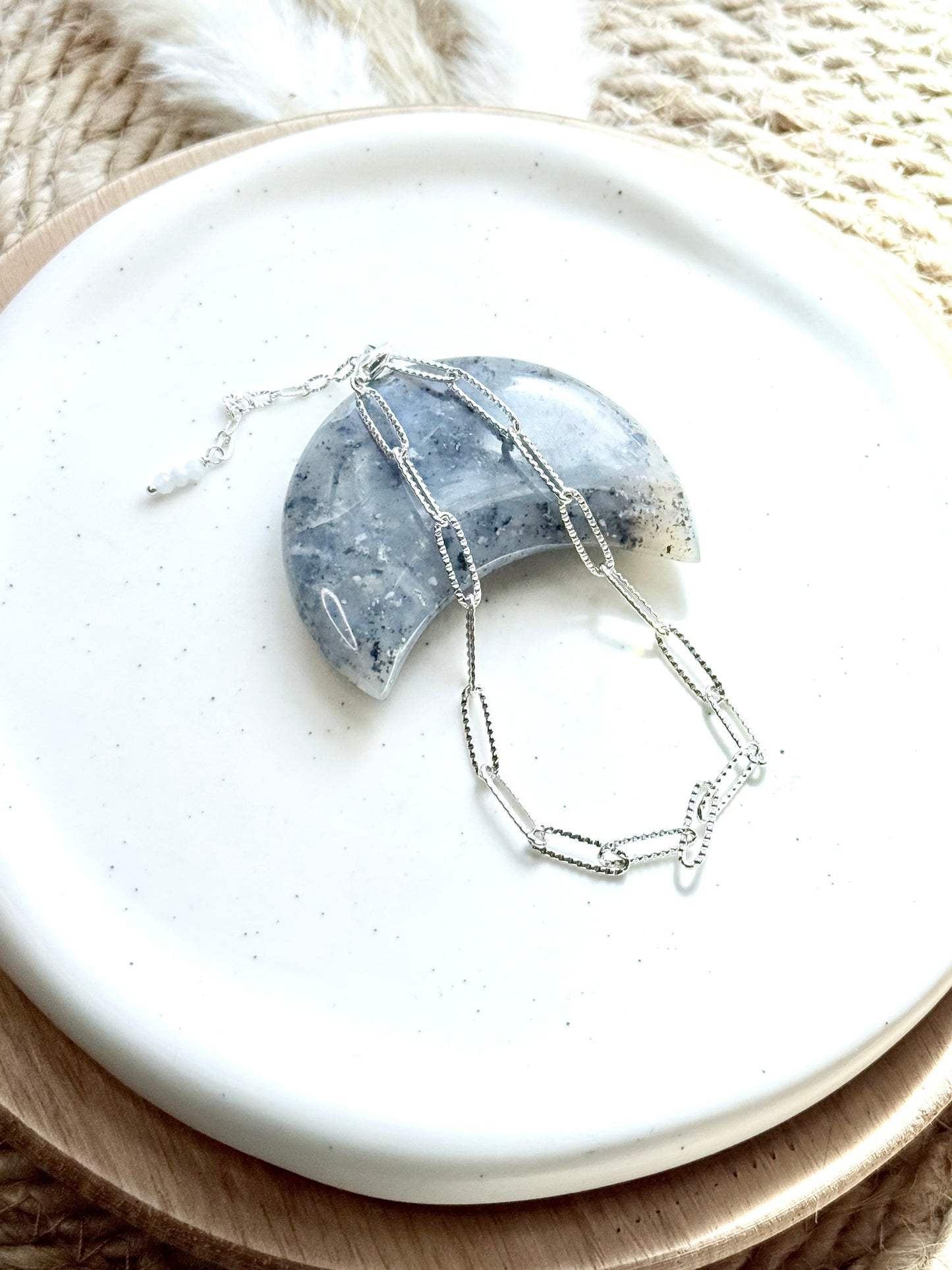 Silver Embossed Paperclip Anklet