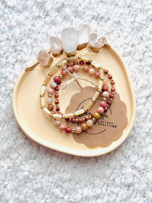 Red + Ivory in Gold Stack (3-stack)