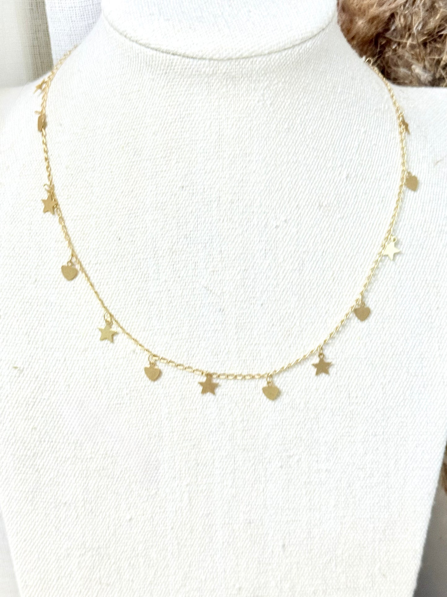 Heart + Stars Matte Gold Sequin Chain Necklace