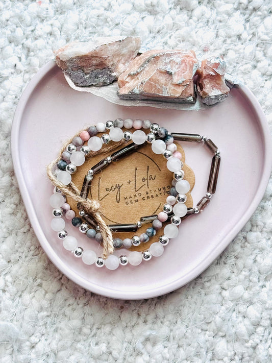 Quartz + Jasper in Silver (3-stack)