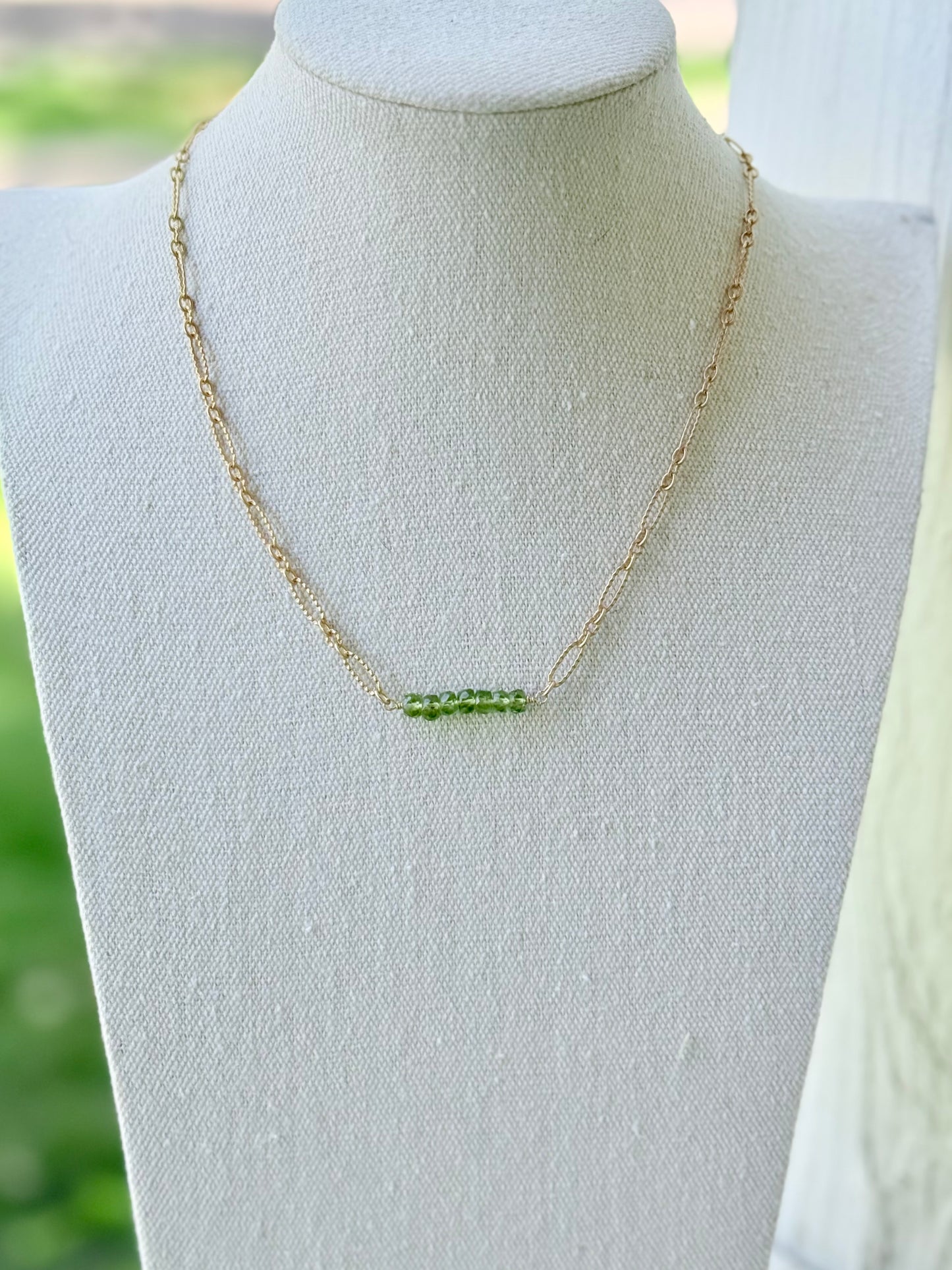Peridot + Matte Gold Bar Necklace