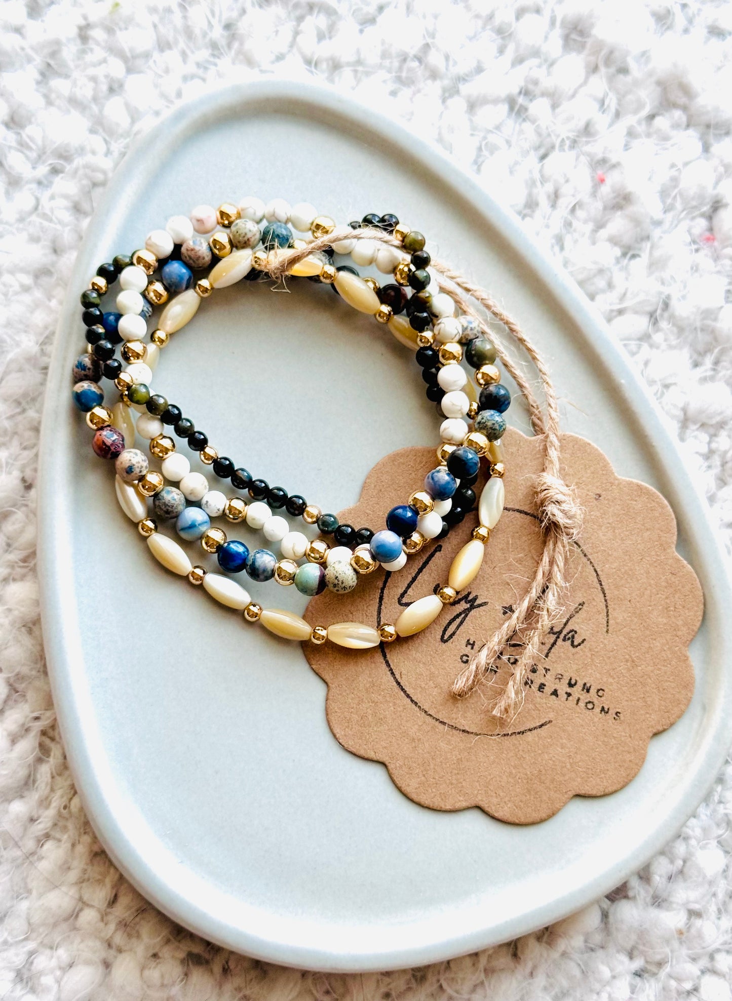 Blue + Cream in Gold Stack (4-stack)