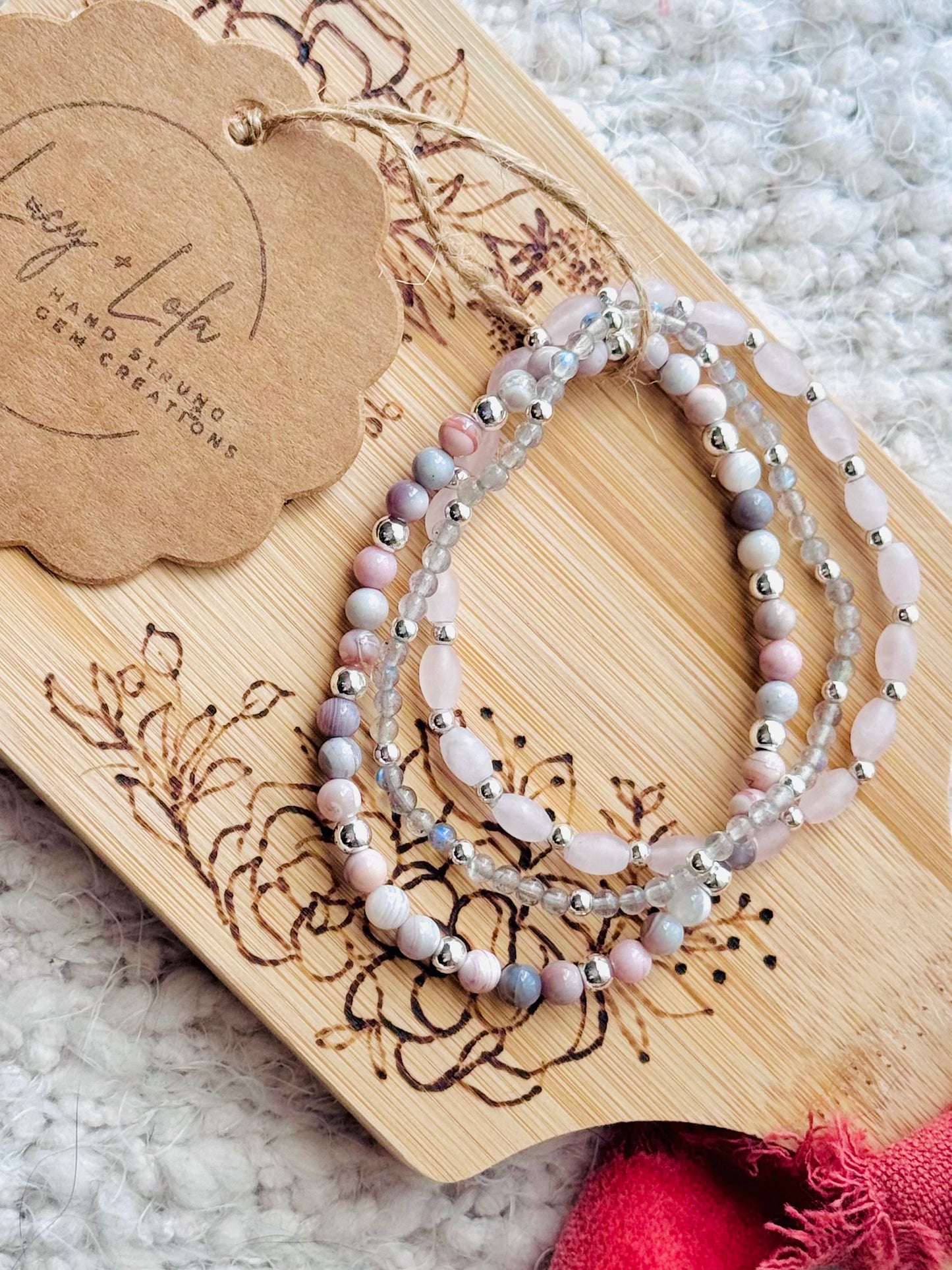 Pink + Gray in Silver (3-stack)