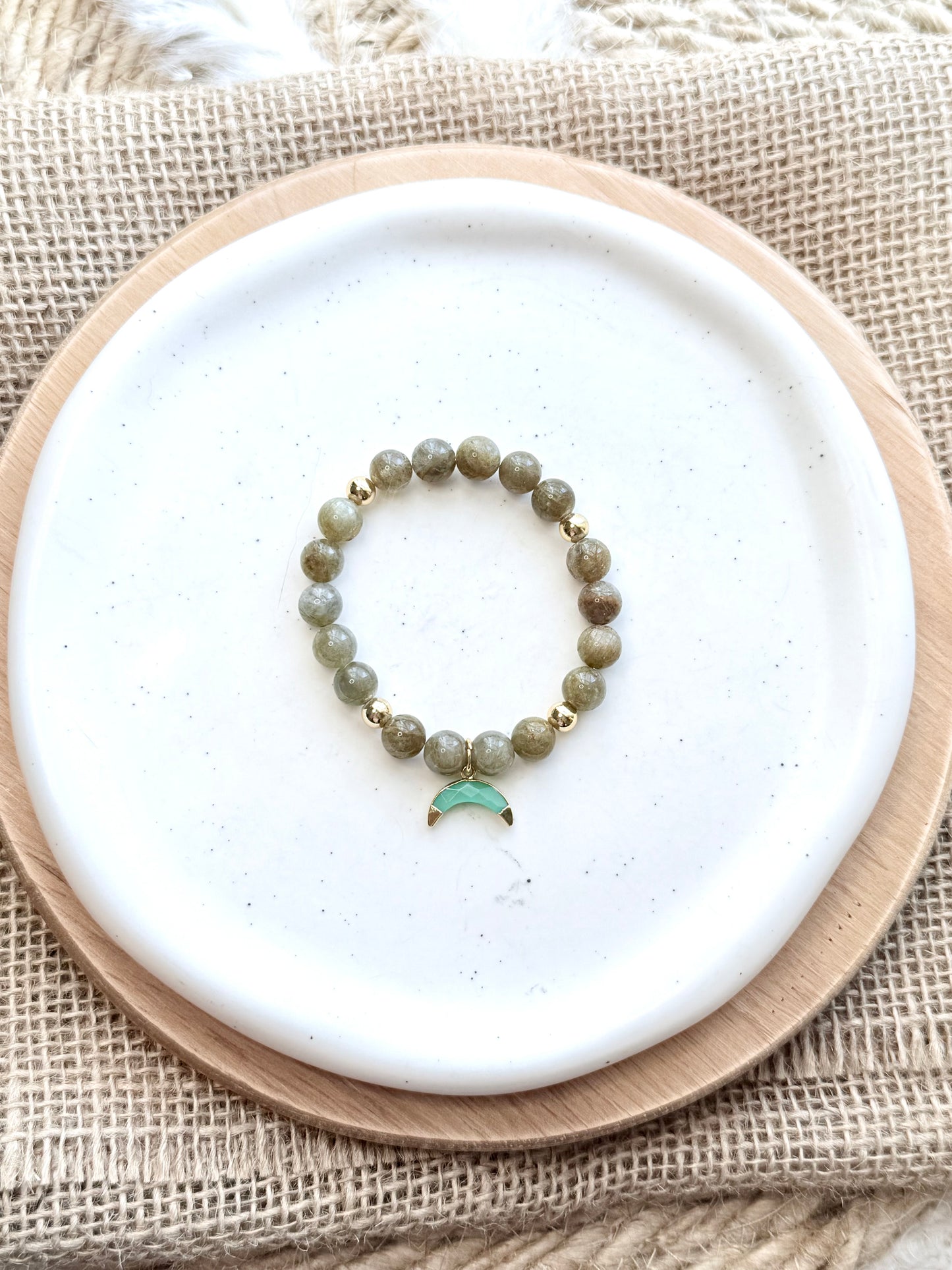 Golden Labradorite + Chrysoprase Gemstone Pendant Bracelet