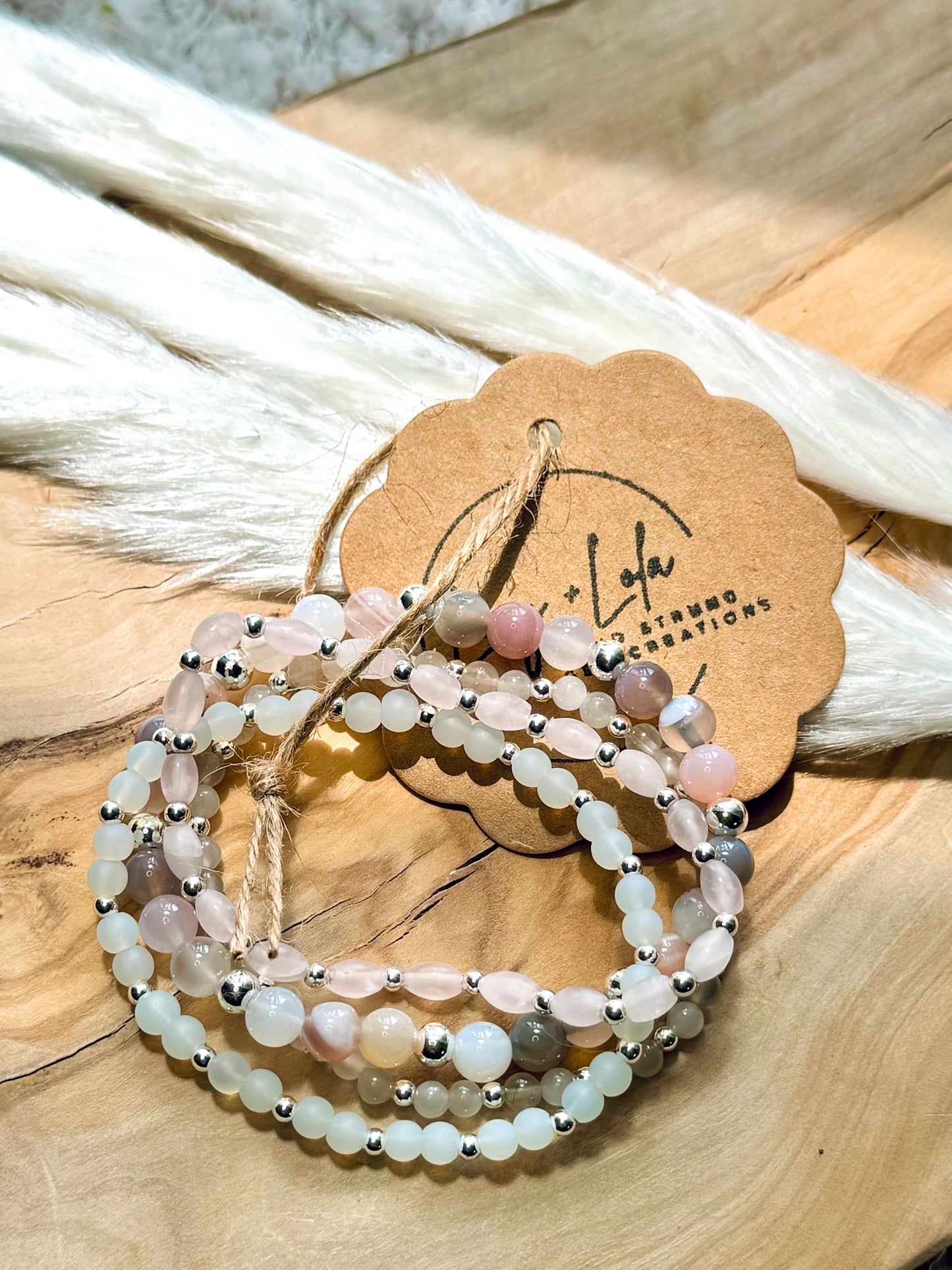 Pink + Gray in Silver (4-stack)