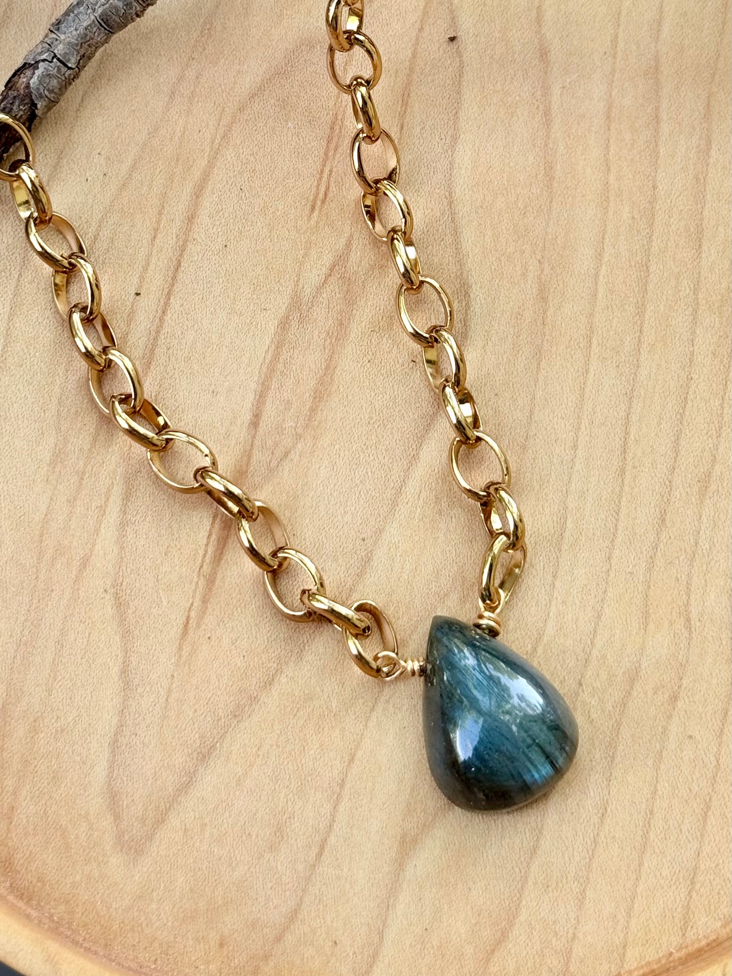 Labradorite + Gold Stainless Steel Chain Necklace
