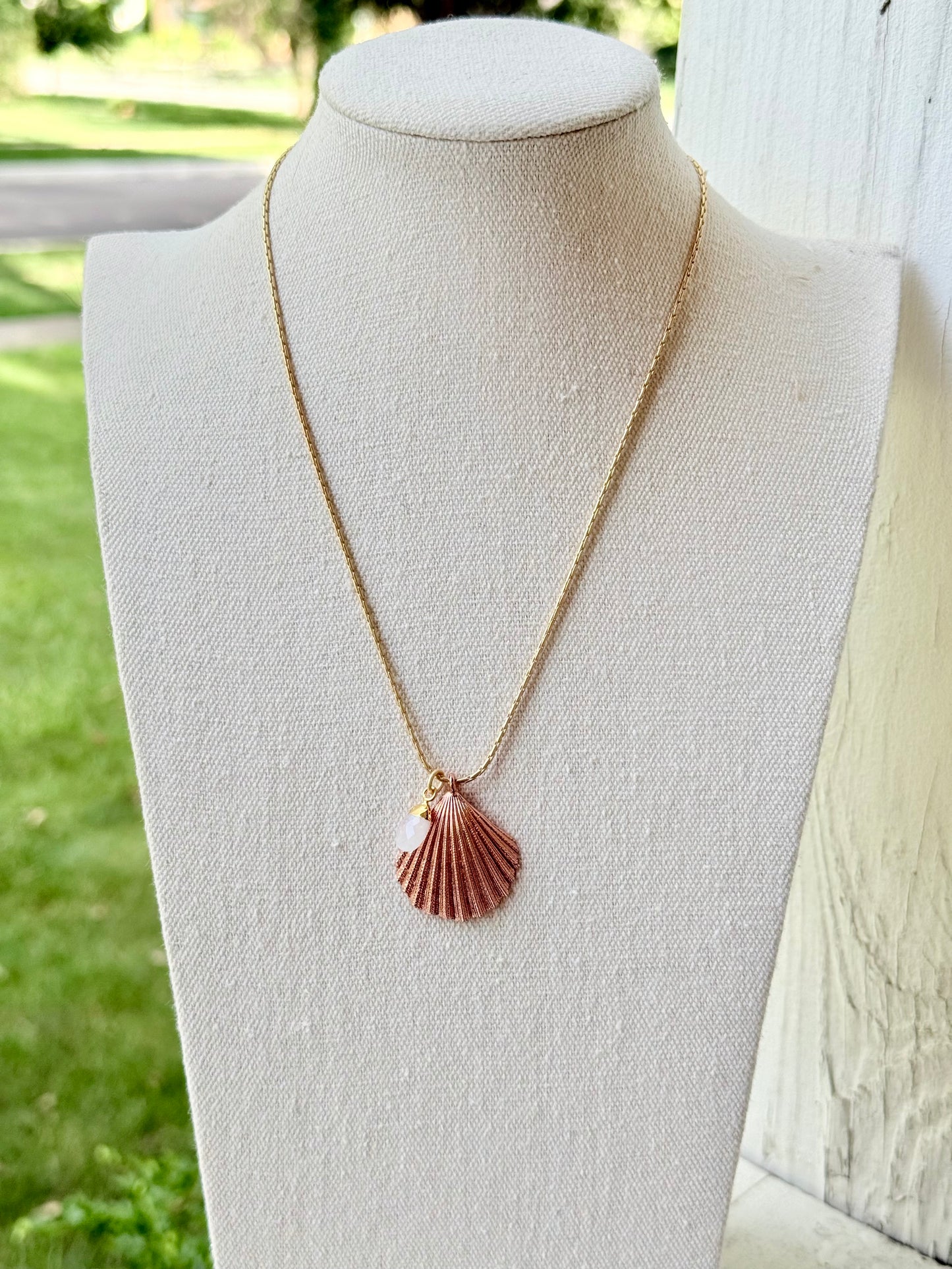 Rose Gold Seashell + Gold Moonstone Necklace