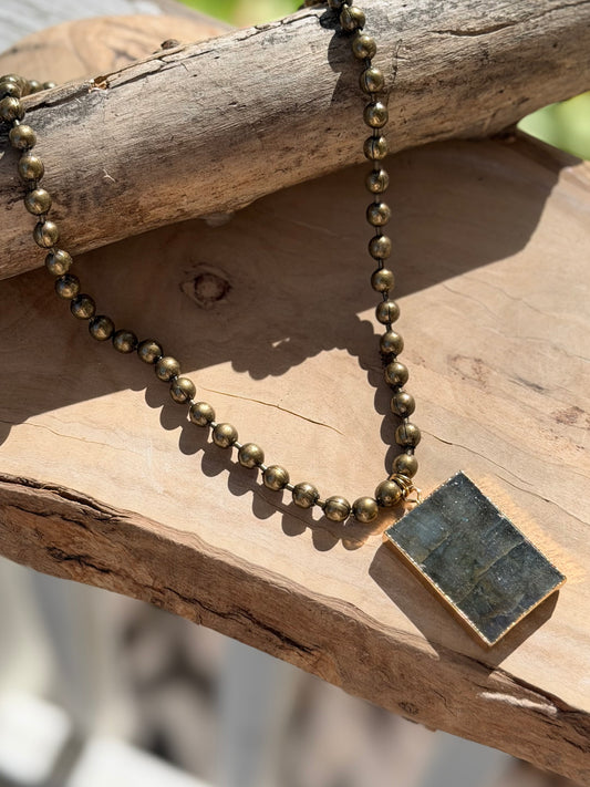Labradorite + Antique Brass Necklace