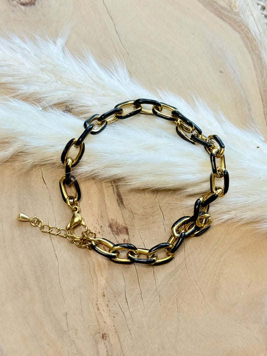 The Monica - Gold Stainless Steel + Black Link Bracelet