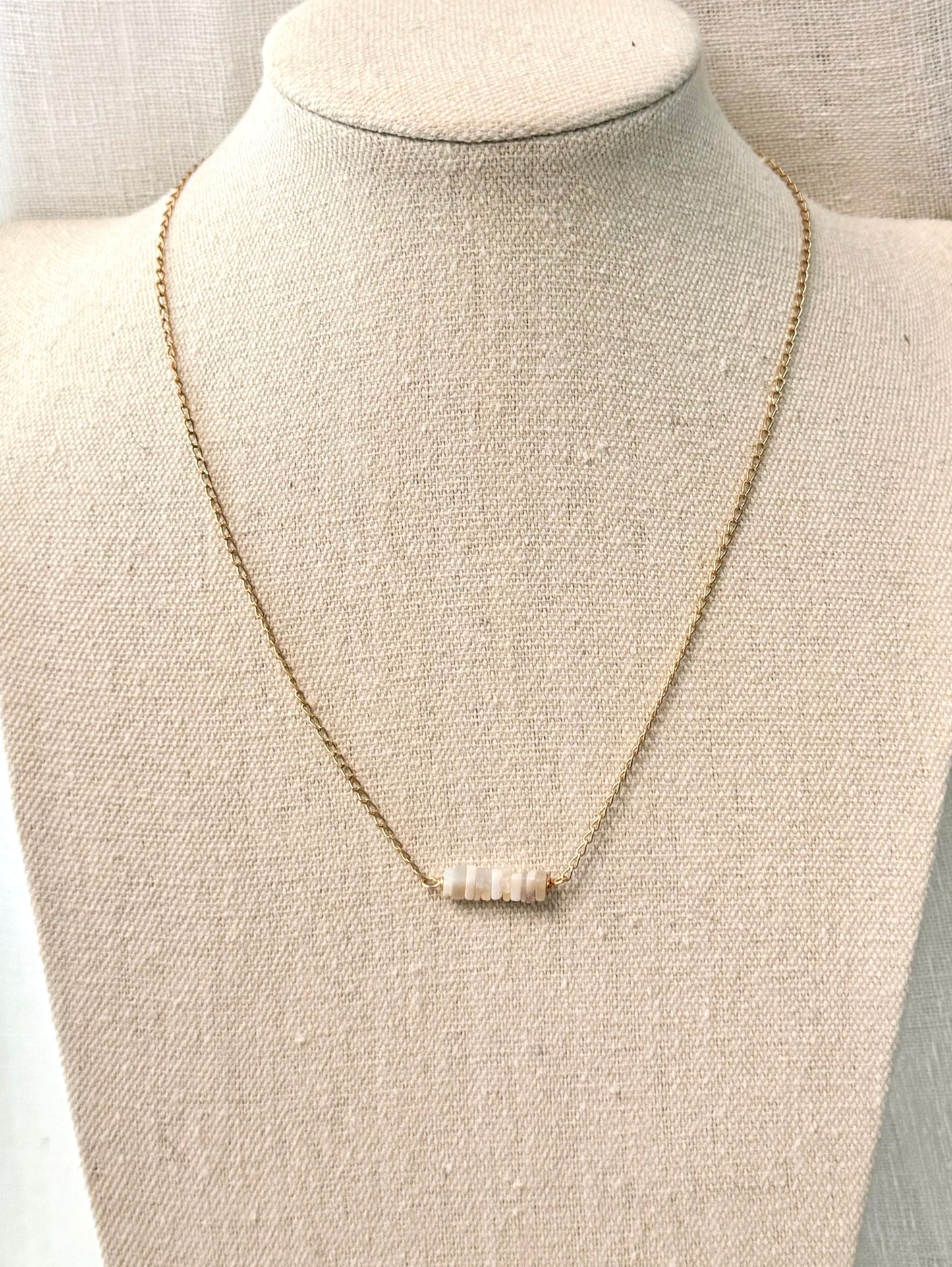 Australian Opal + Matte Gold Mini Bar Necklace