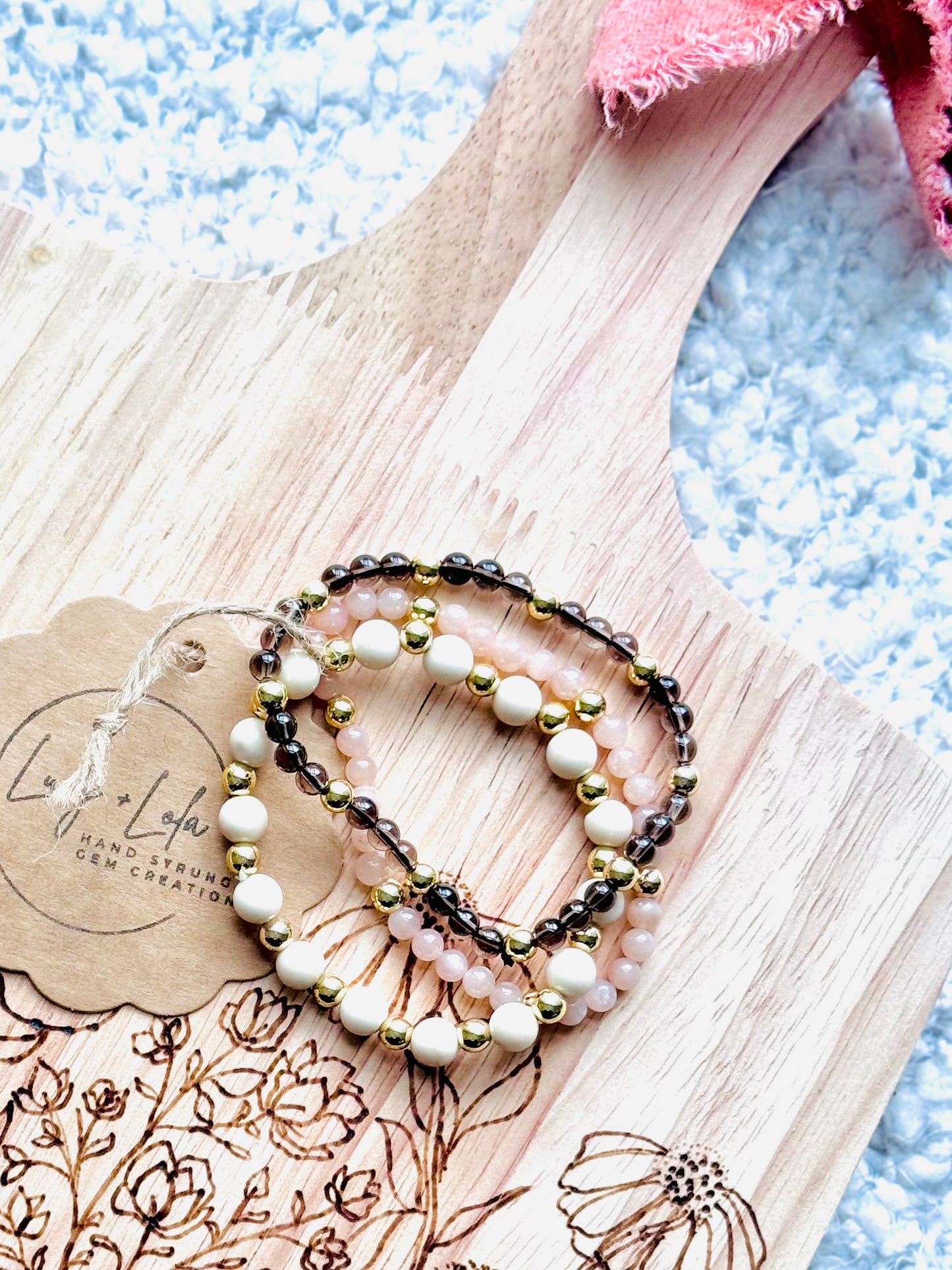 Gray + Pink in Gold (3-stack)