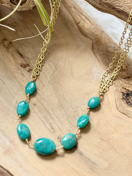 Tibetan Turquoise + Matte Gold Necklace
