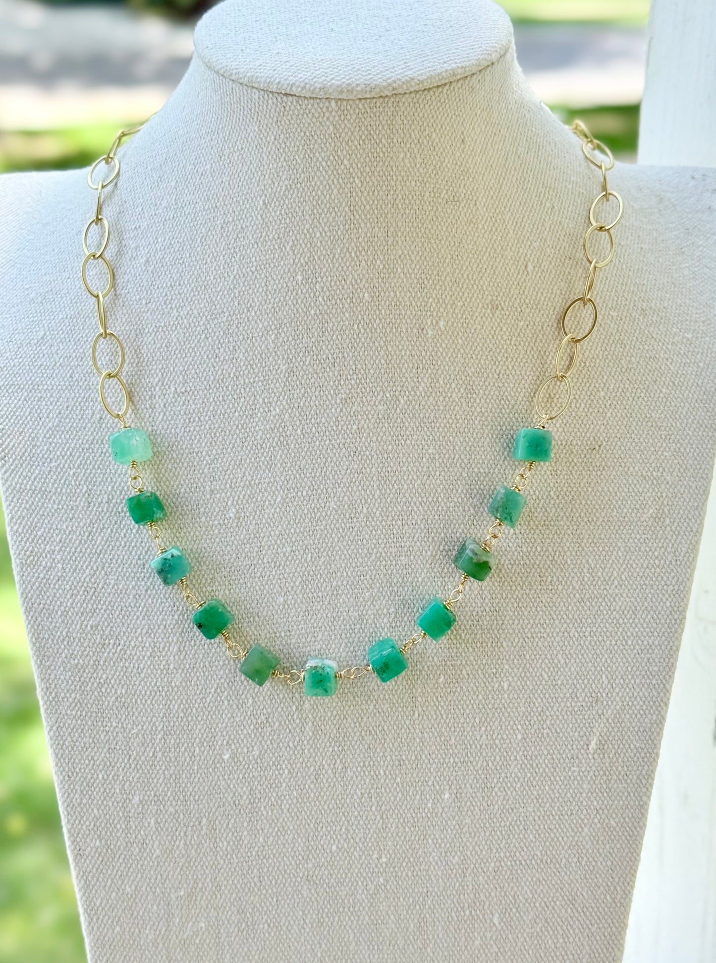 Chrysoprase + Matte Gold Necklace