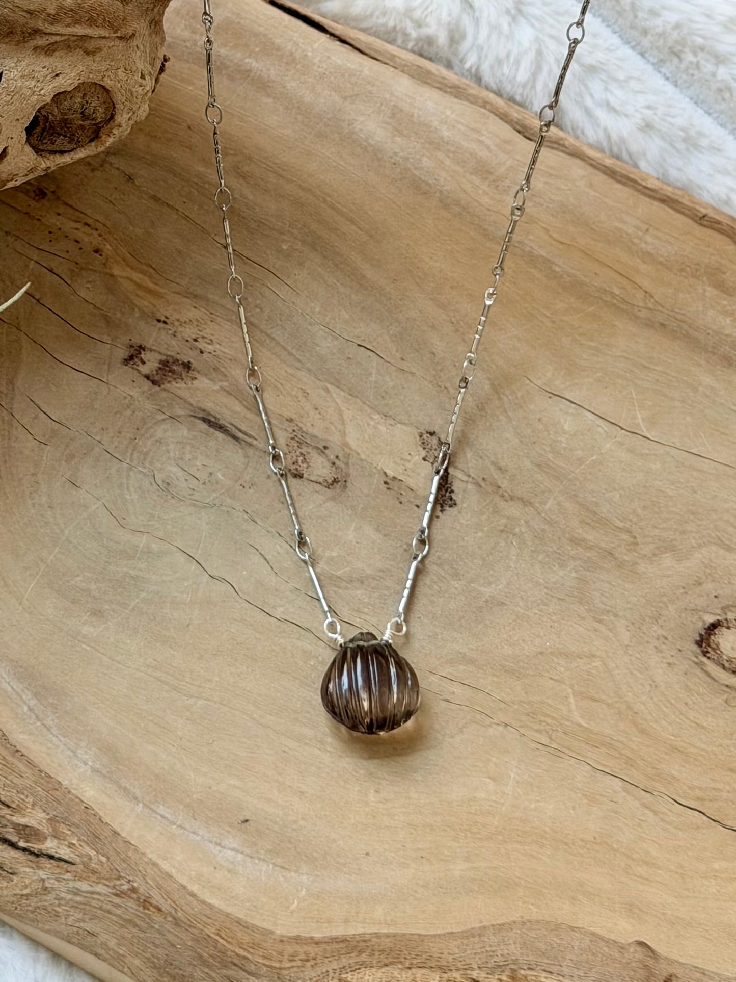 Smoky Quartz + Silver Stainless Steel Necklace