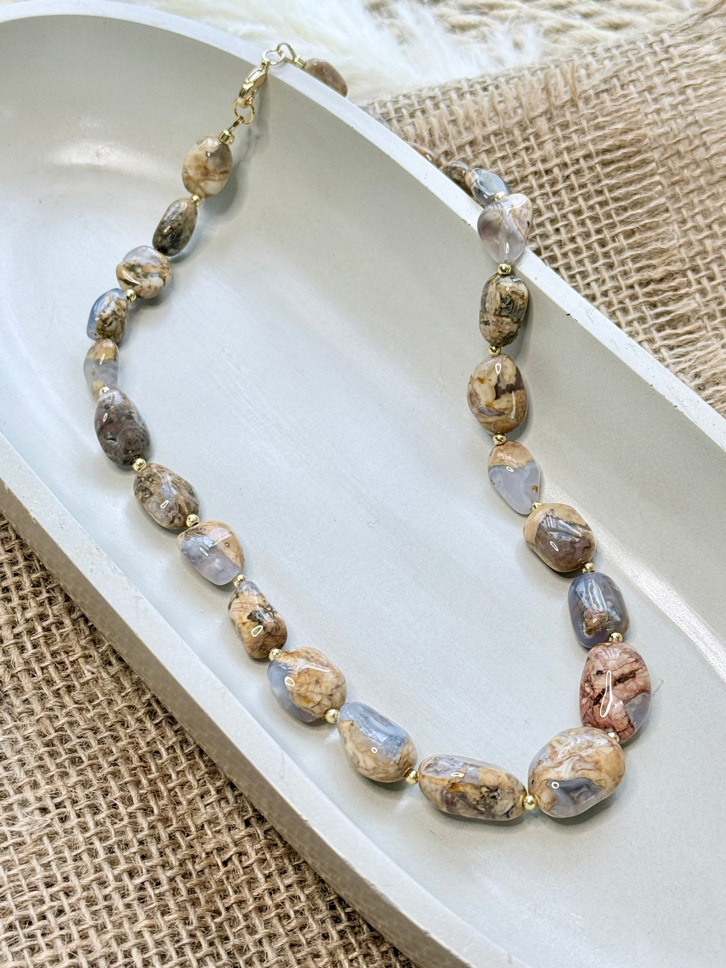 Skin on Blue Chalcedony + Gold Chunky Beaded Necklace