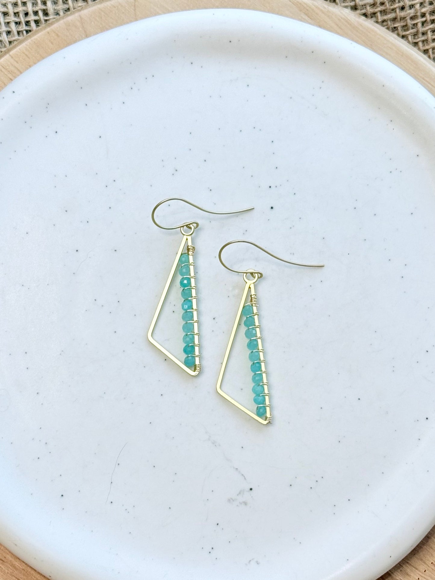 Amazonite + Matte Gold Triangle Earrings