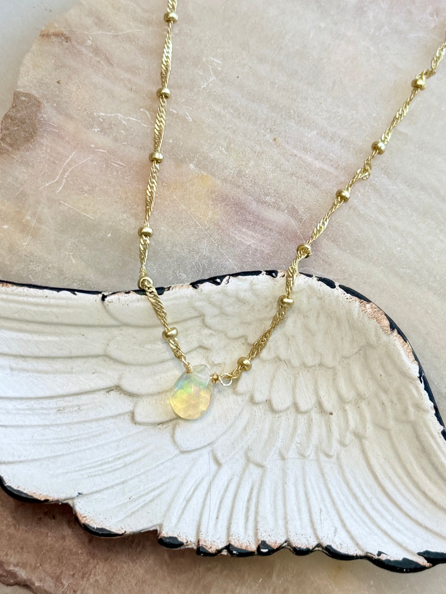 Ethiopian Opal + Matte Gold Necklace