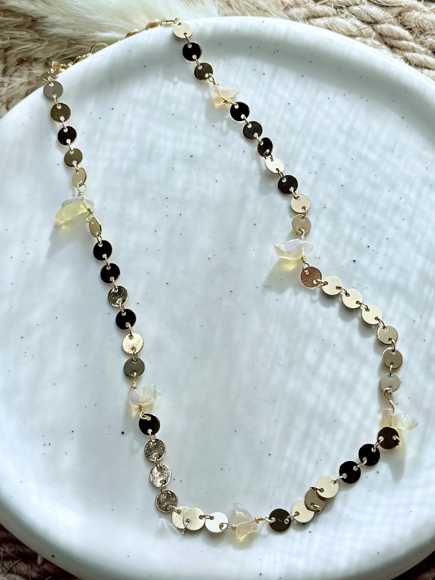 Ethiopian Opal + Gold Sequin Chain Necklace