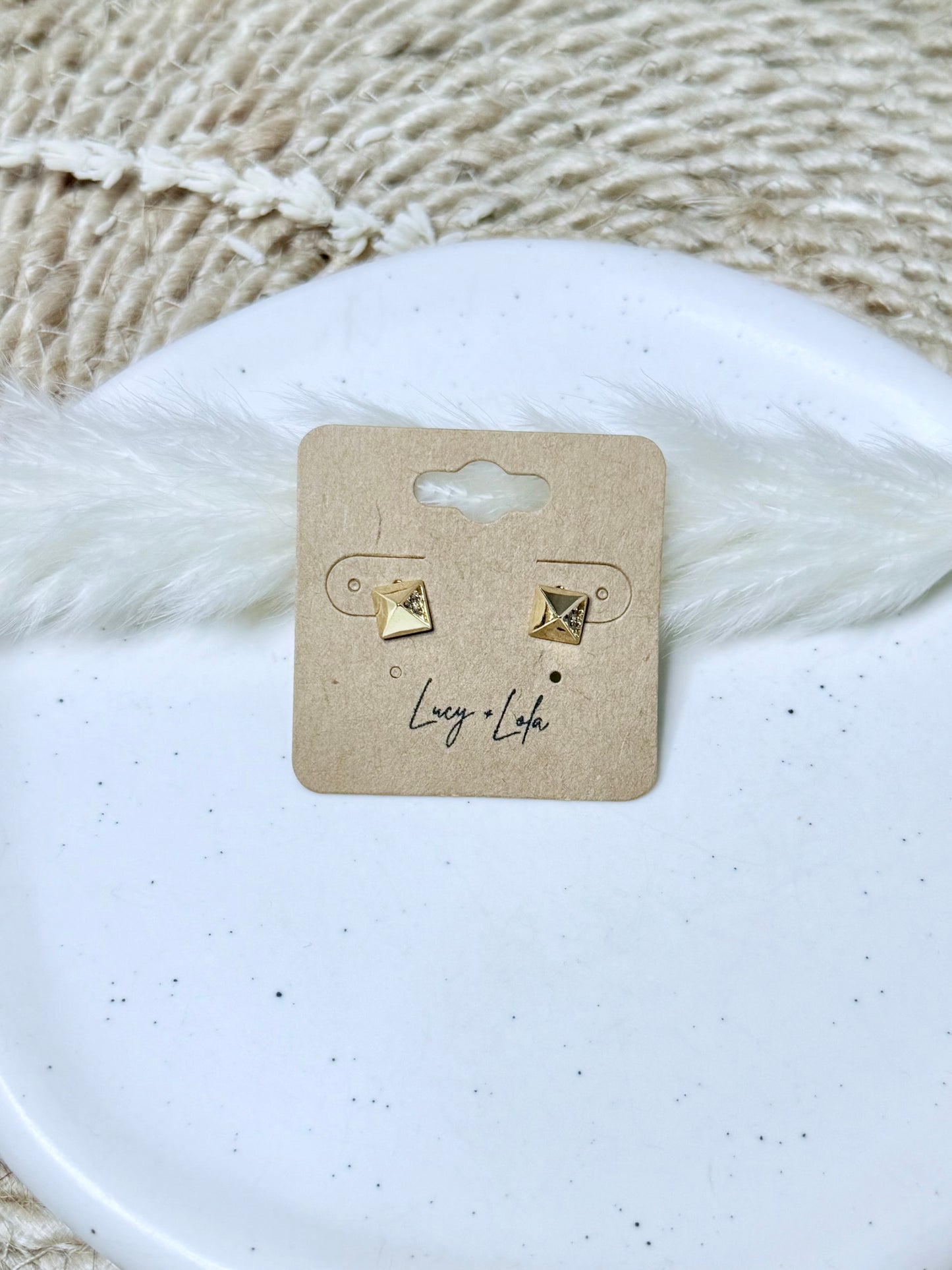 Crystal + Gold Pyramid Earrings
