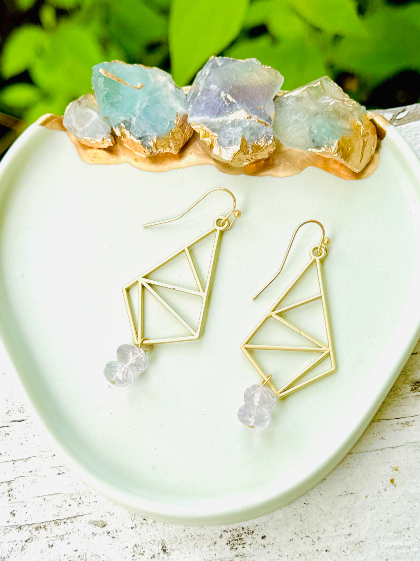 Pink Amethyst + Matte Gold Diamond Earrings