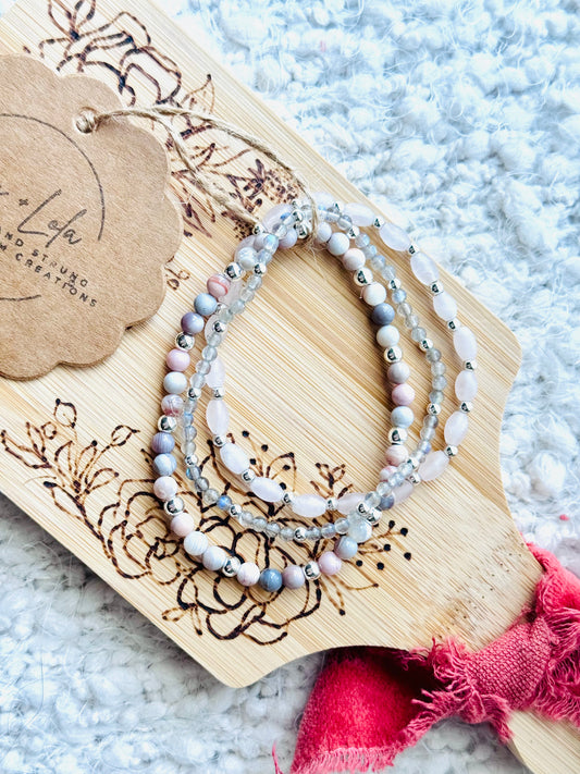 Pink + Gray in Silver (3-stack)