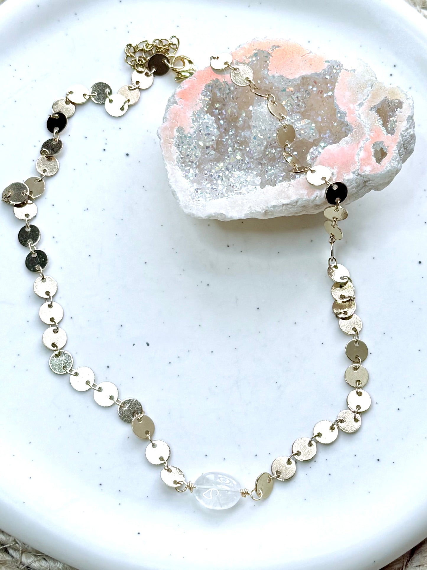 Rainbow Moonstone + Gold Sequin Choker Necklace