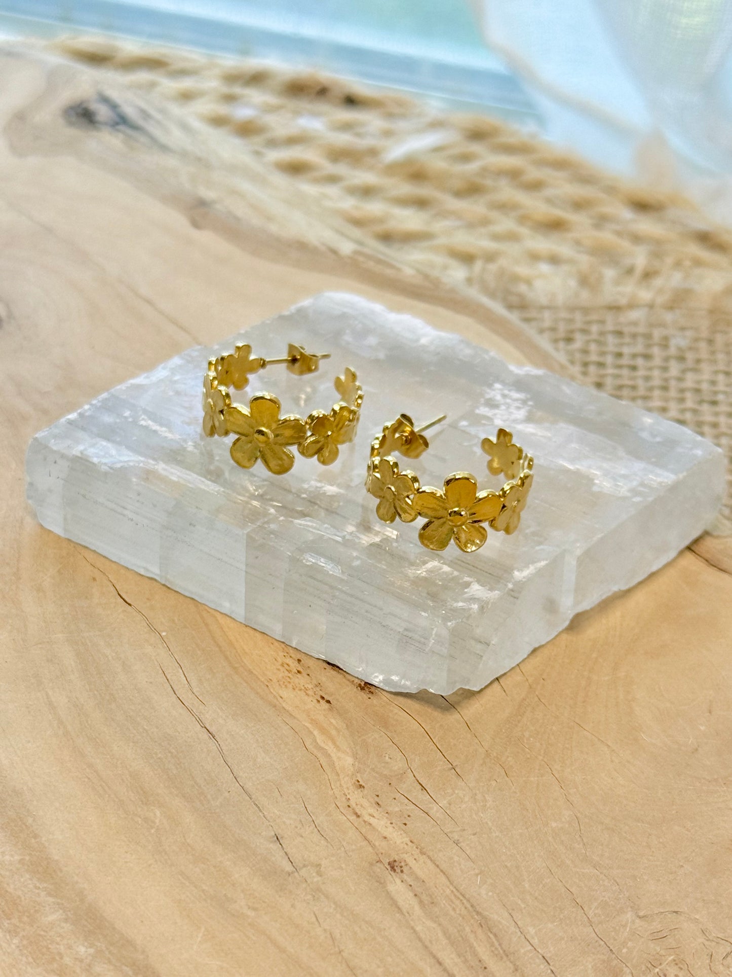 Gold Floral Hoop Earrings