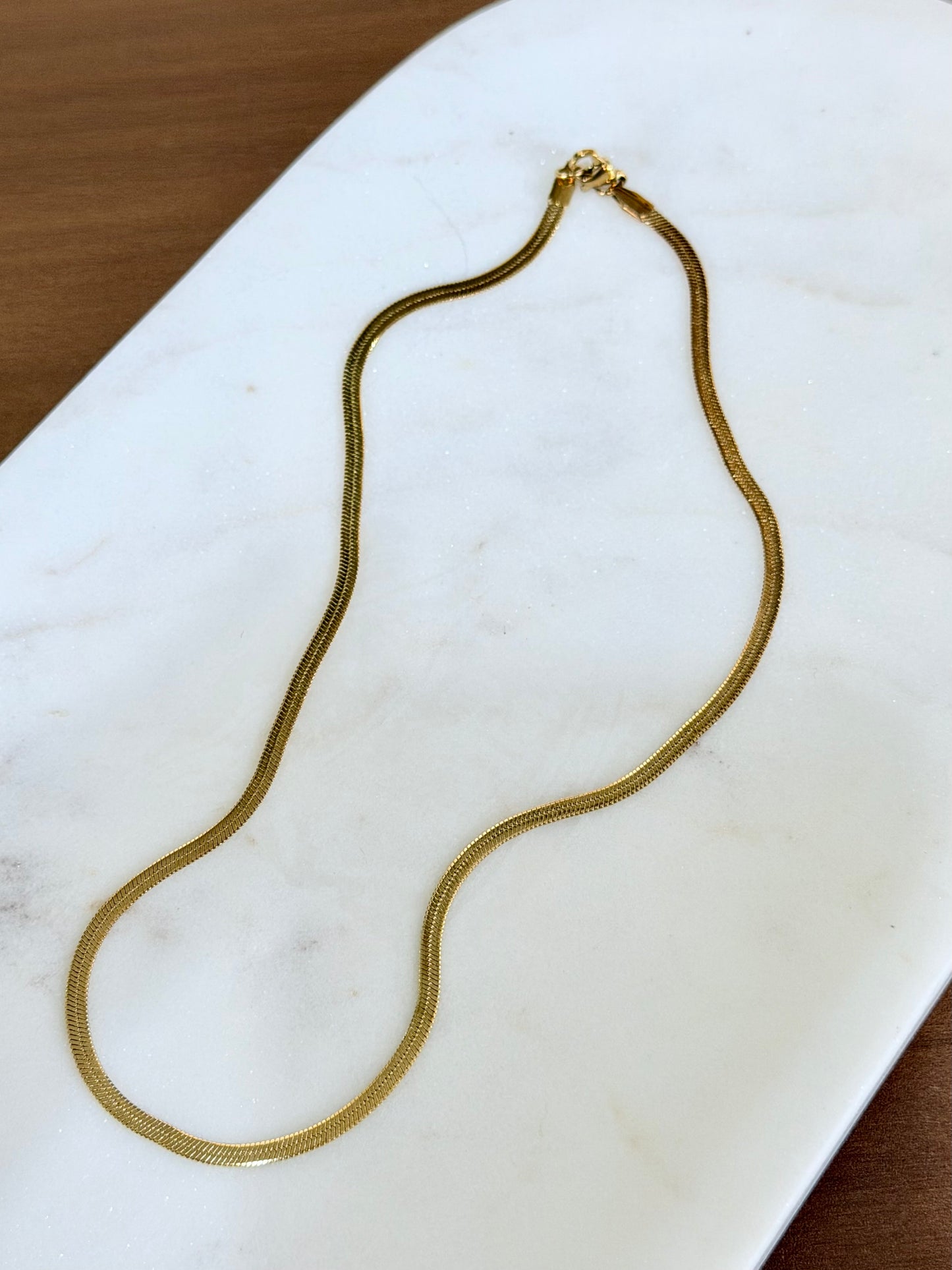 Skinny Gold Stainless Steel Herringbone Necklace