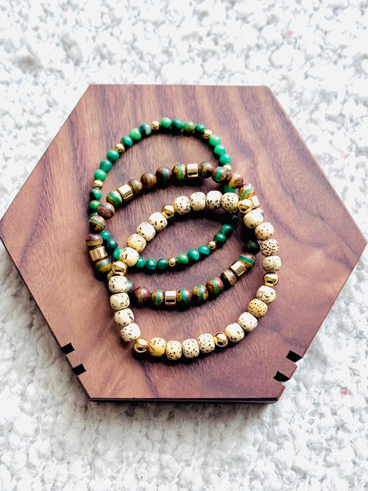 Boho-Chic in Green + Gold (3-stack)