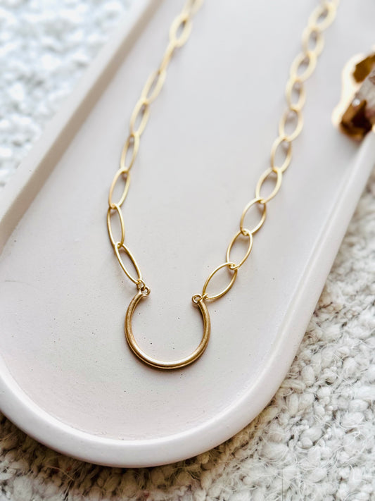 Chunky Matte Gold Horseshoe Necklace