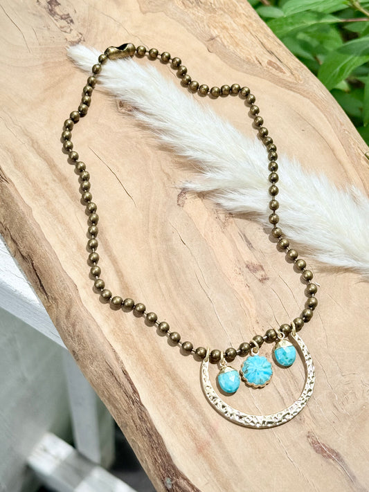 Turquoise + Mixed Metal Horseshoe Necklace