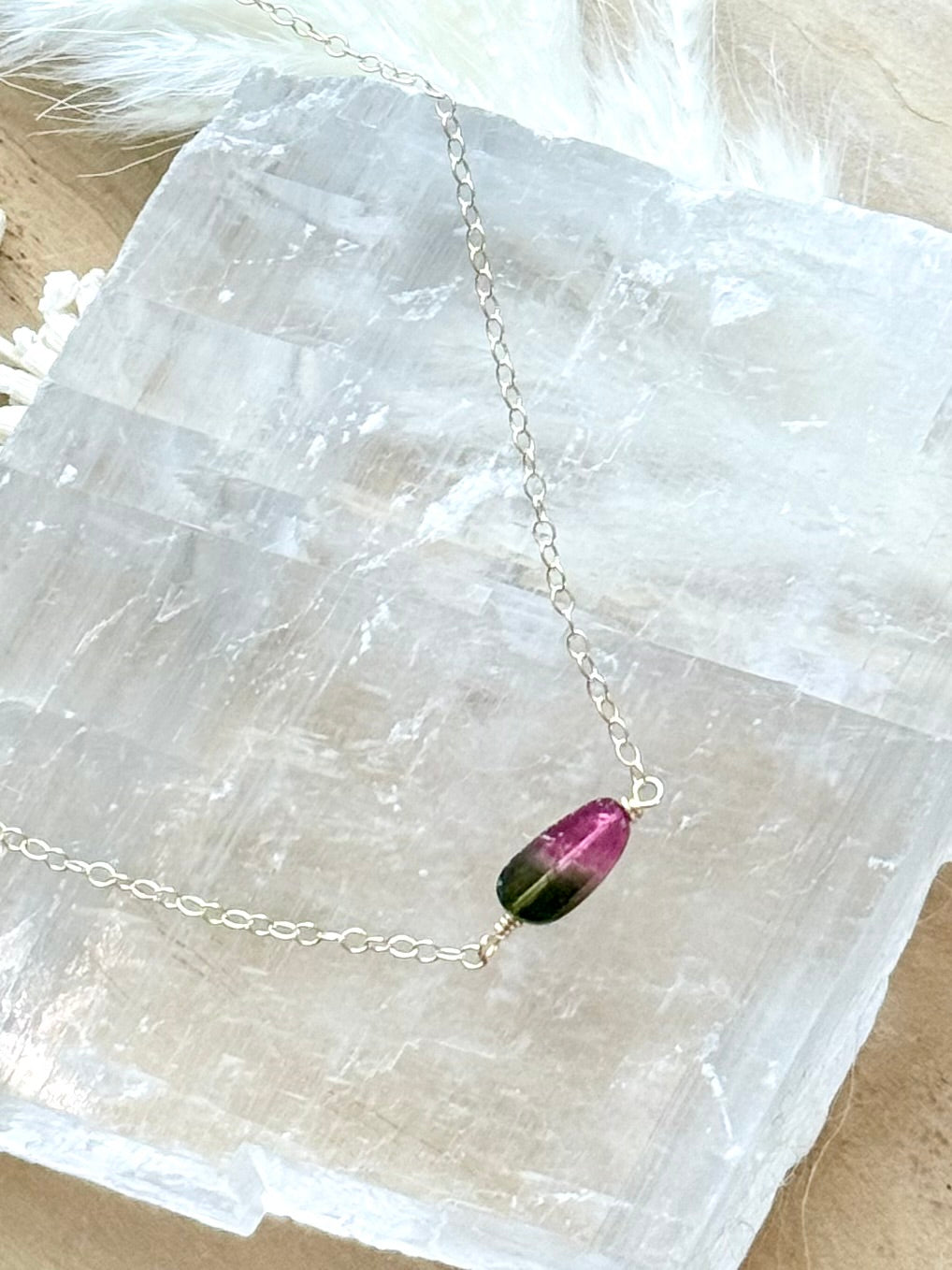 Watermelon Tourmaline + Gold Filled Necklace