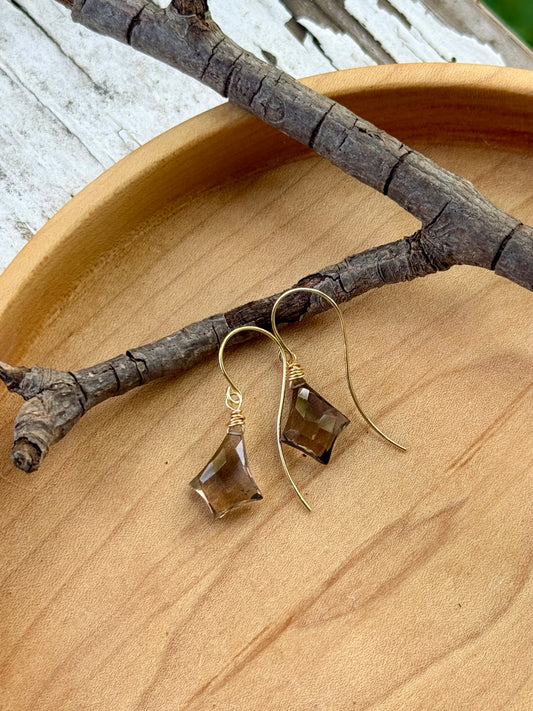 Smoky Quartz + Gold Drop Earrings