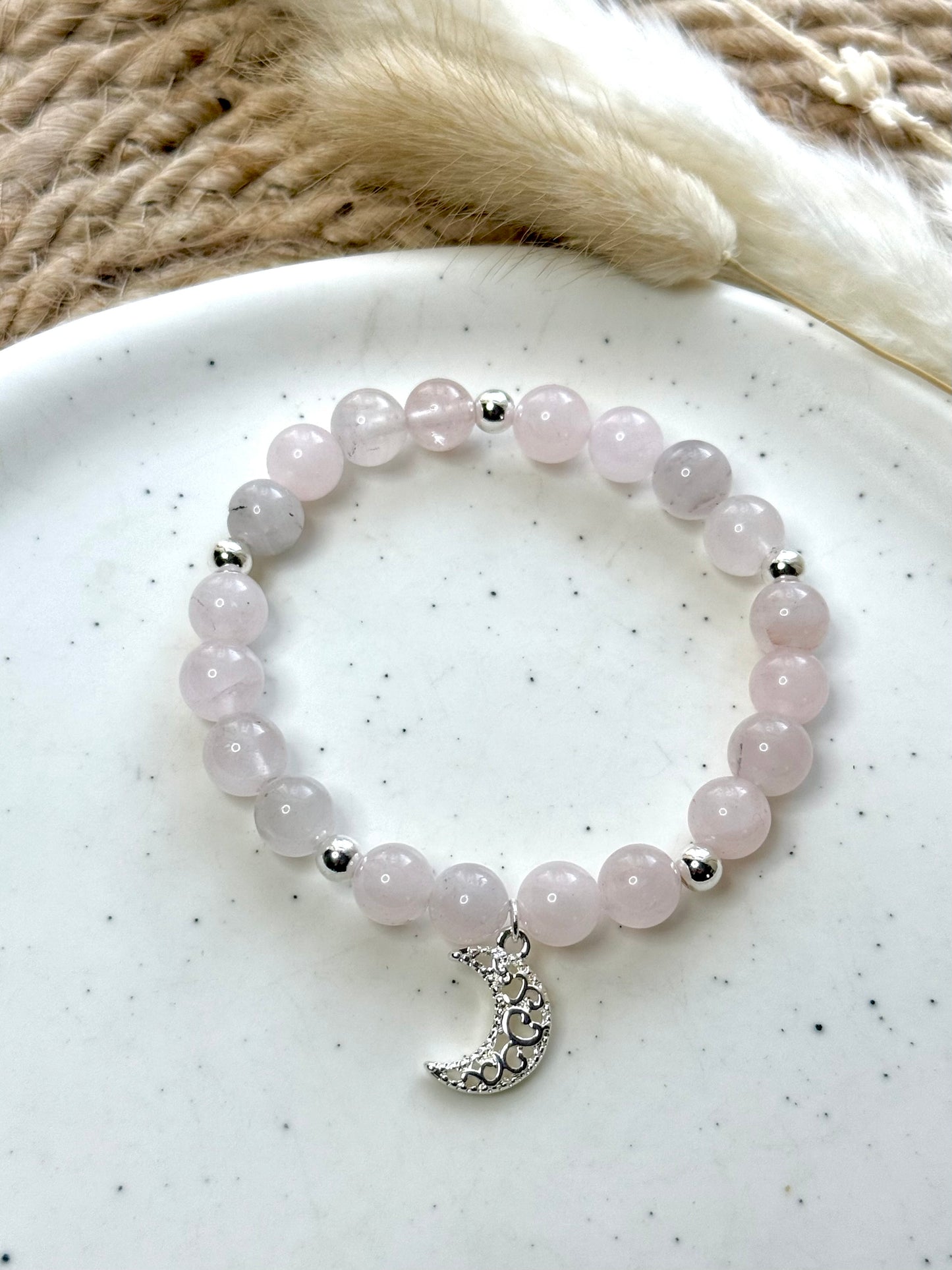 Pale Pink Phantom Agate + Silver Chunky Charm Band