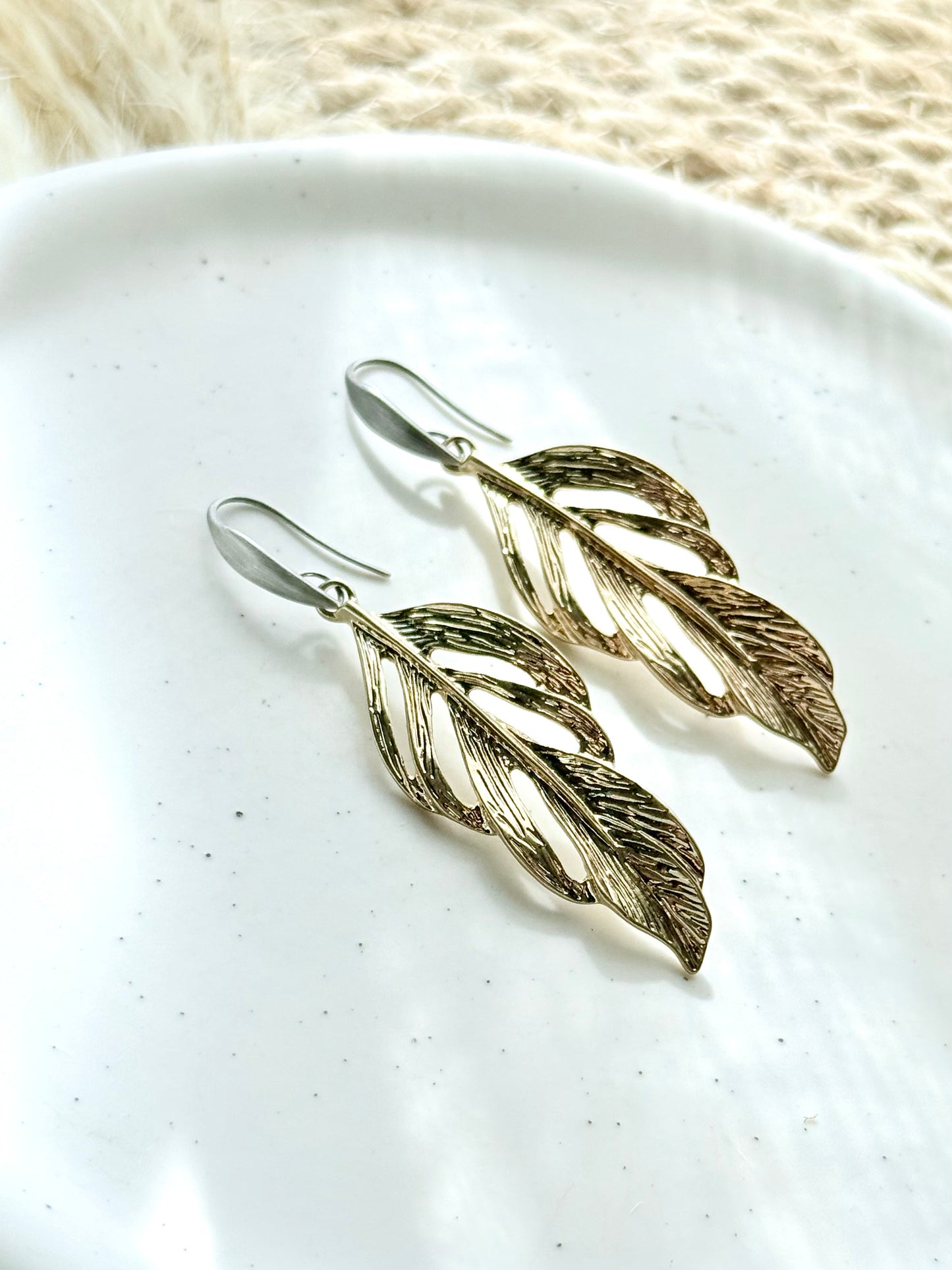 Gold + Matte Silver Mixed Metal Leaf Earrings
