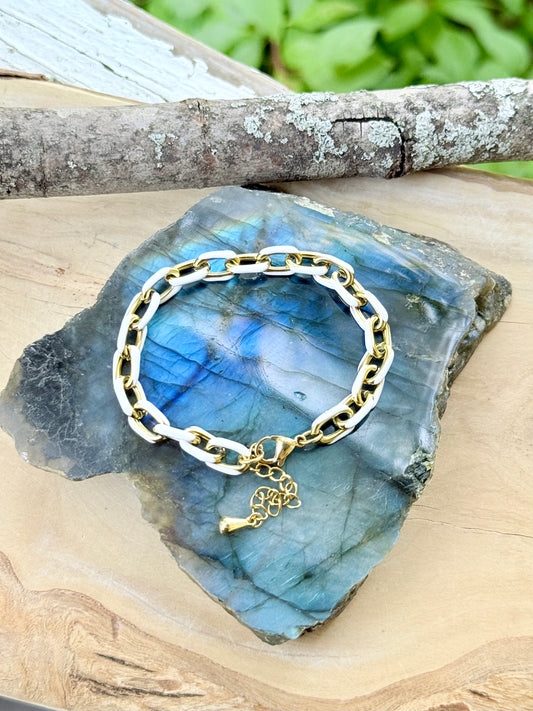 White + Gold Stainless Steel Link Bracelet