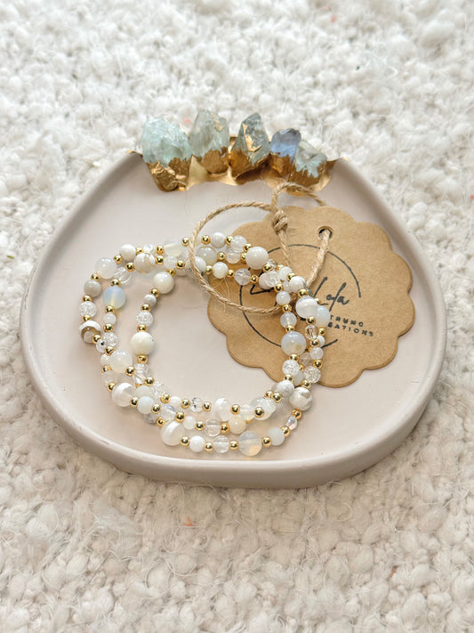 Mixed White Gems + Gold (3-stack)