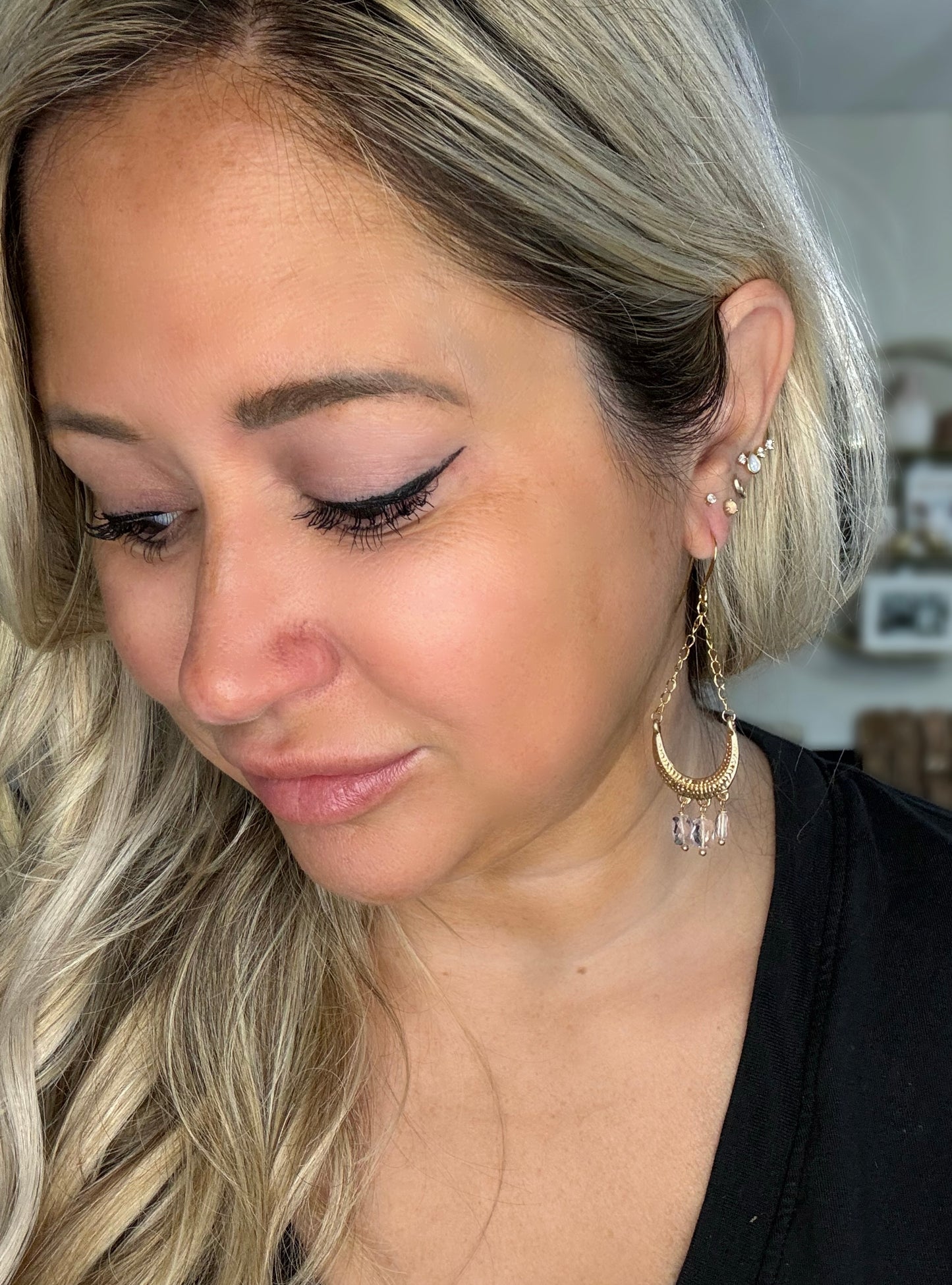 Pink Amethyst + Gold Chandelier Earrings