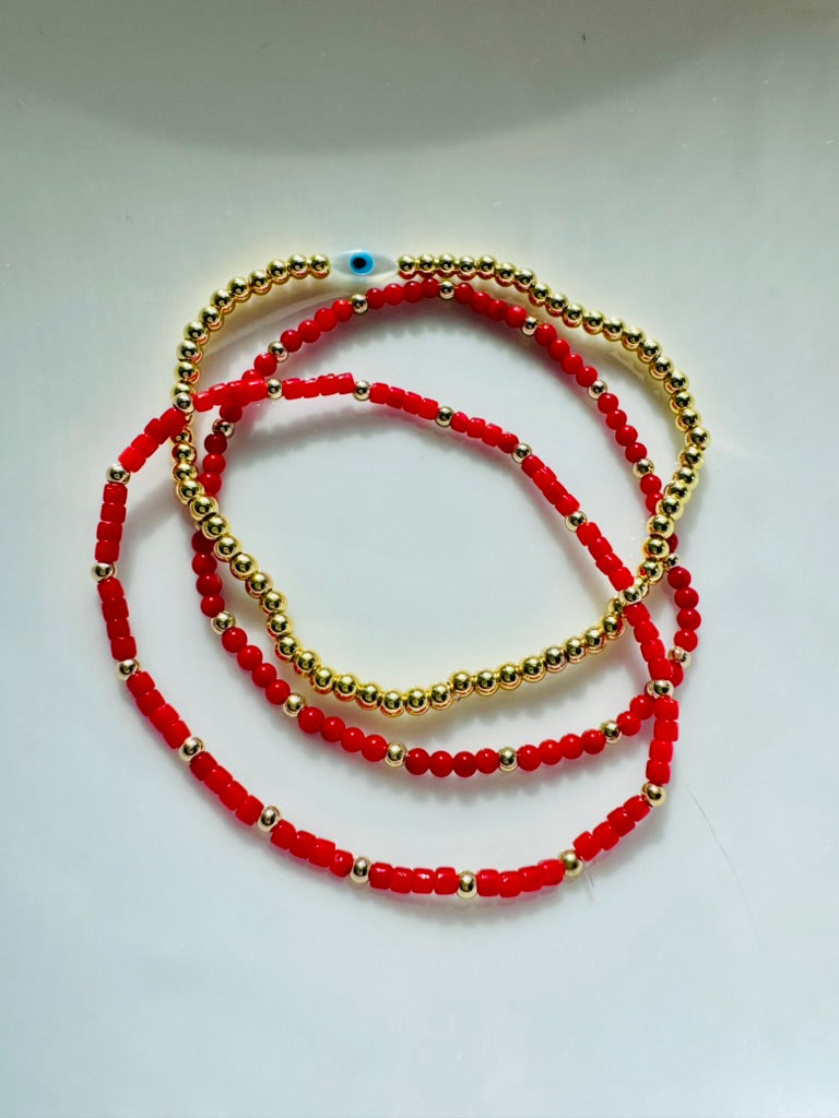 Red Coral + Evil Eye Stack (3-stack)