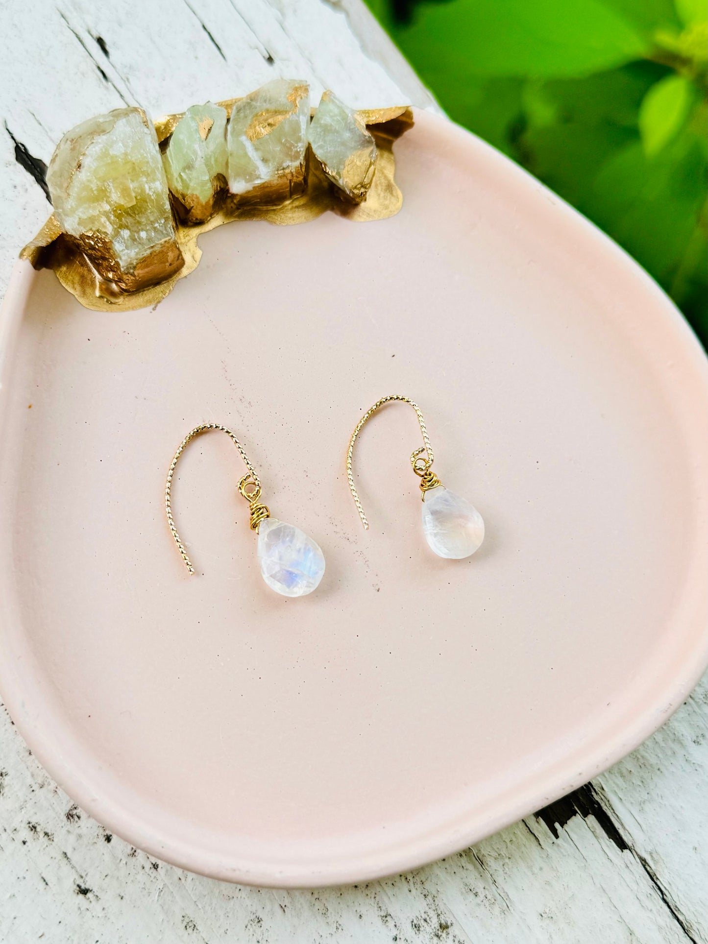 Rainbow Moonstone + Gold Earrings