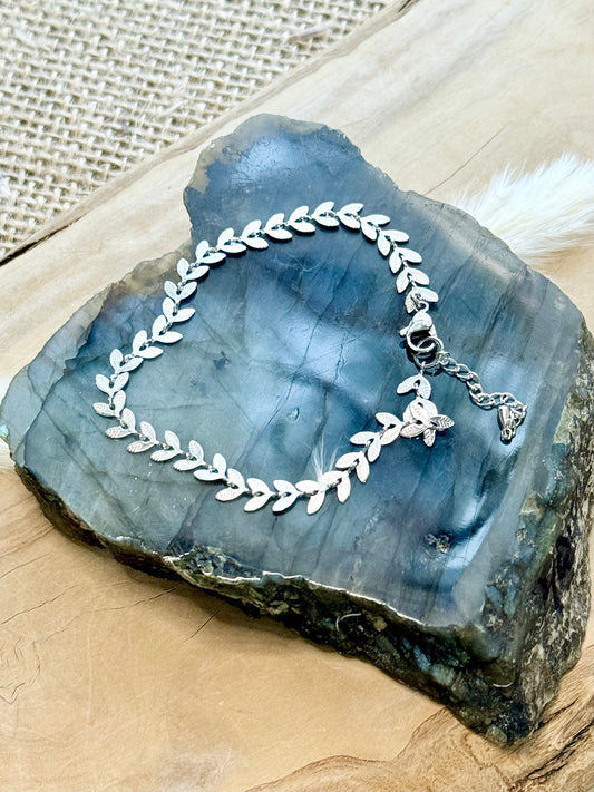 Silver Stainless Steel Leaf Bracelet